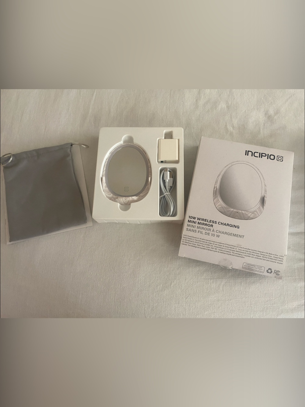 Incipio 10W Wireless Charging Mini Mirror - White/Silver